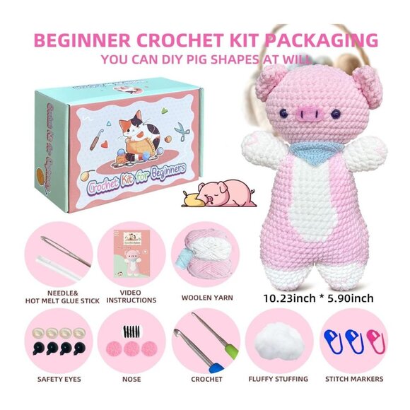 Crochet Kit for Beginners,DIY Pink Pig Crochet Kit - Picture 7 of 7